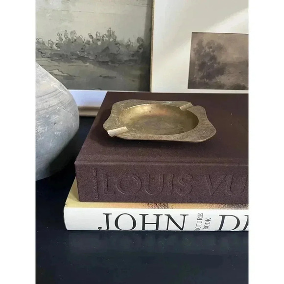 Vintage Large Etched Brass Ashtray Wine Coaster Ring Dish - Picture 2 of 4